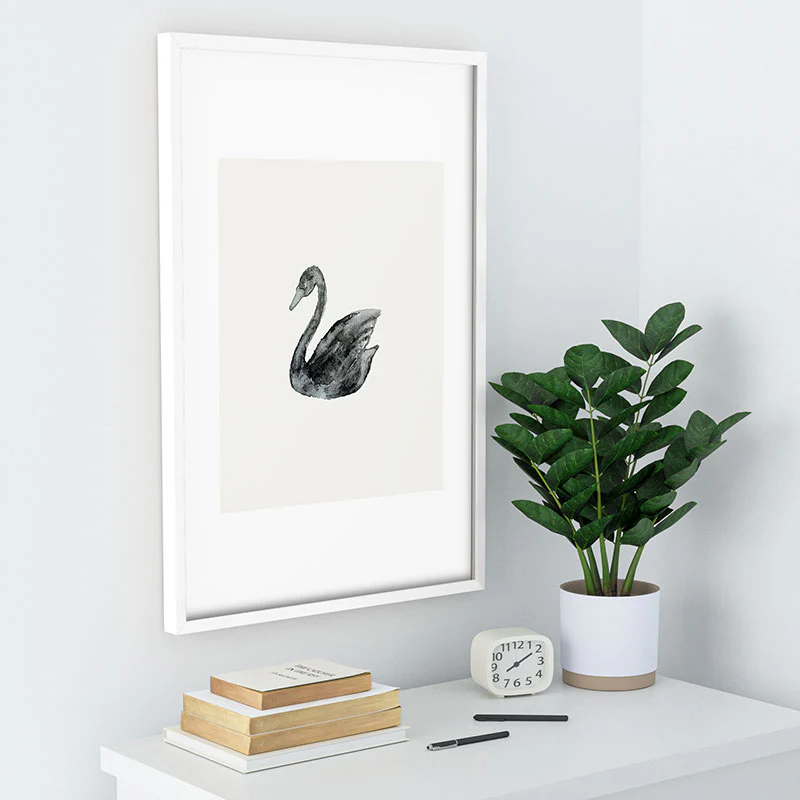 Pink Water Elegant black white swan Recessed Framing Rectangle - Image 28