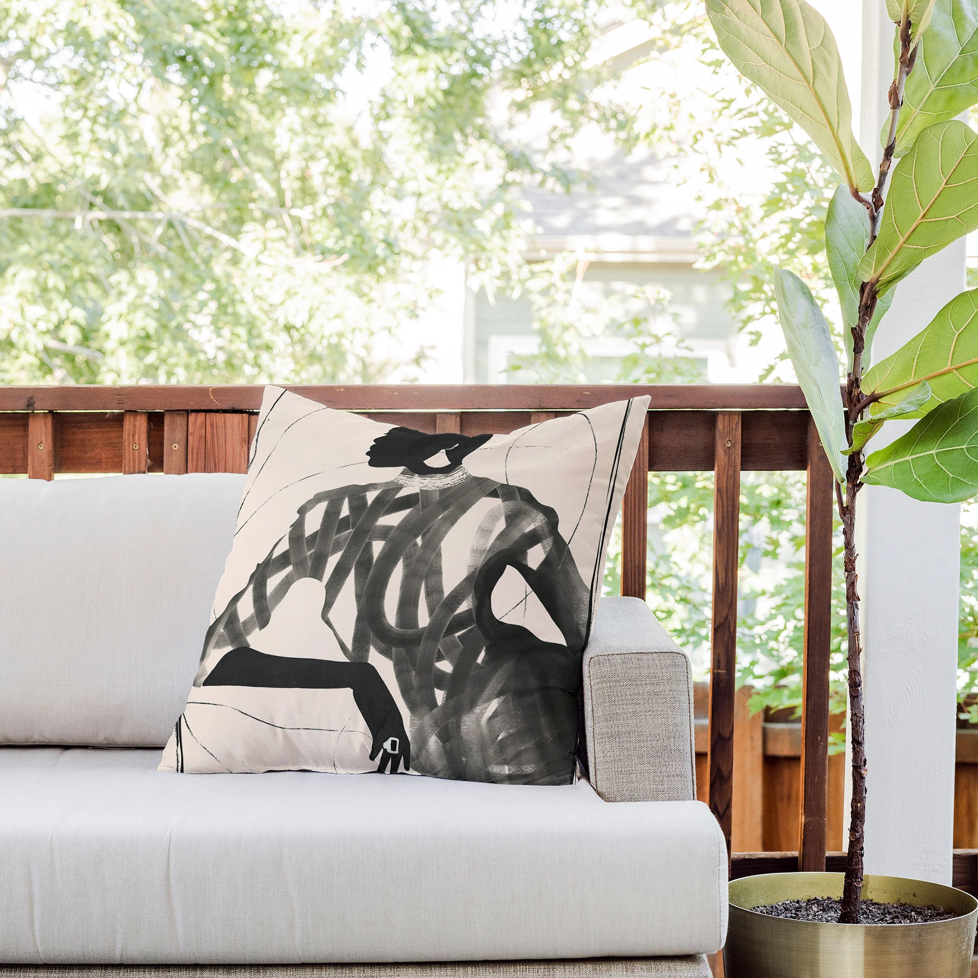 ThingDesign Lady Portrait Outdoor Throw Pillow - Image 7