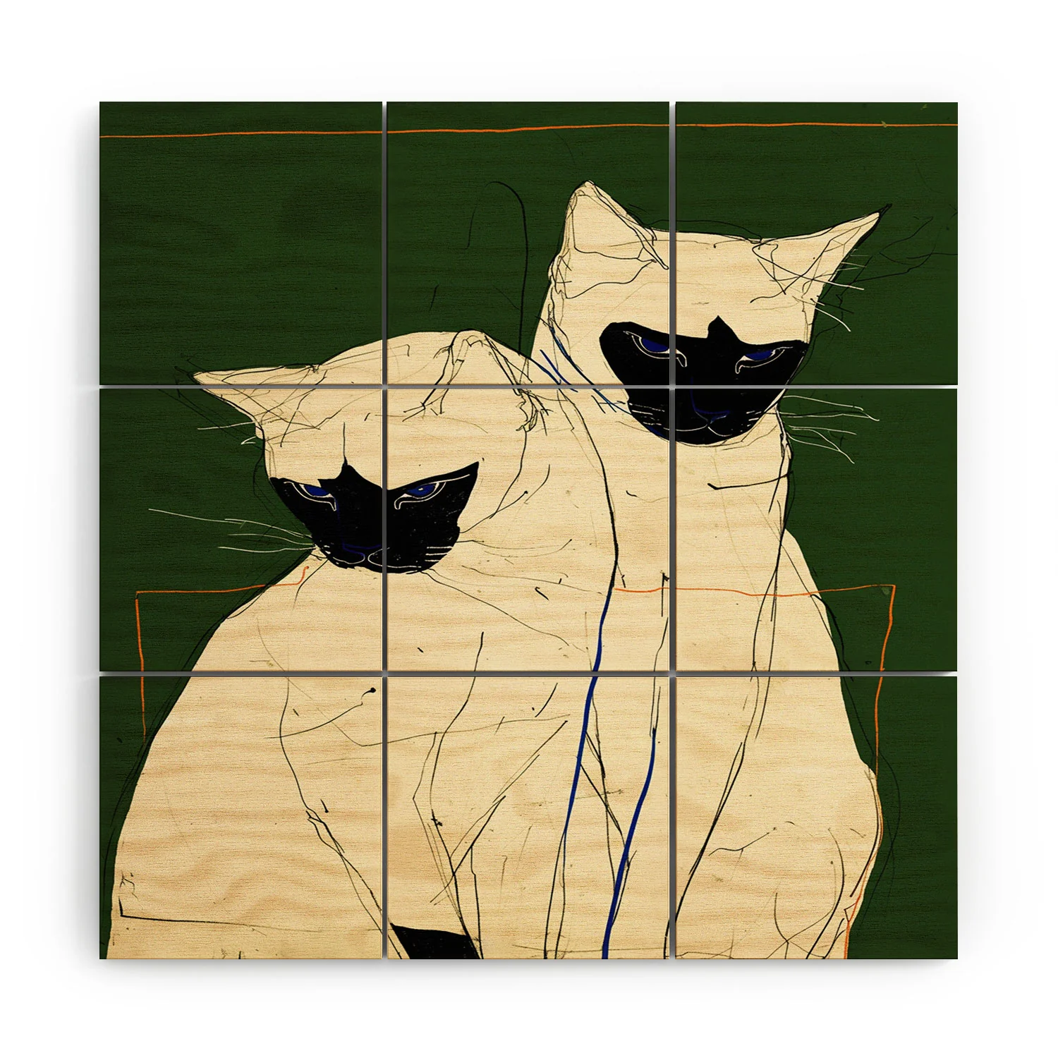 trajeado14 Siamese Cats Modern Art Wood Wall Mural - Image 2