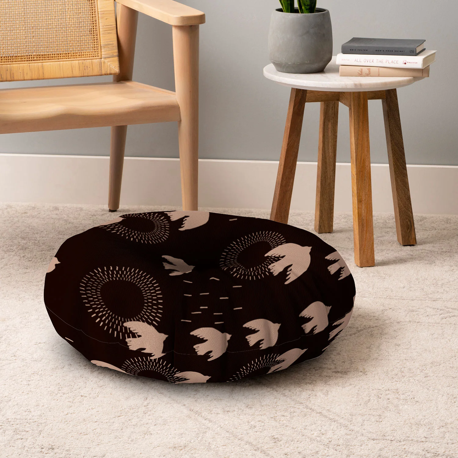 Viviana Gonzalez Espresso caramel Boho birds Floor Pillow Round - Image 6