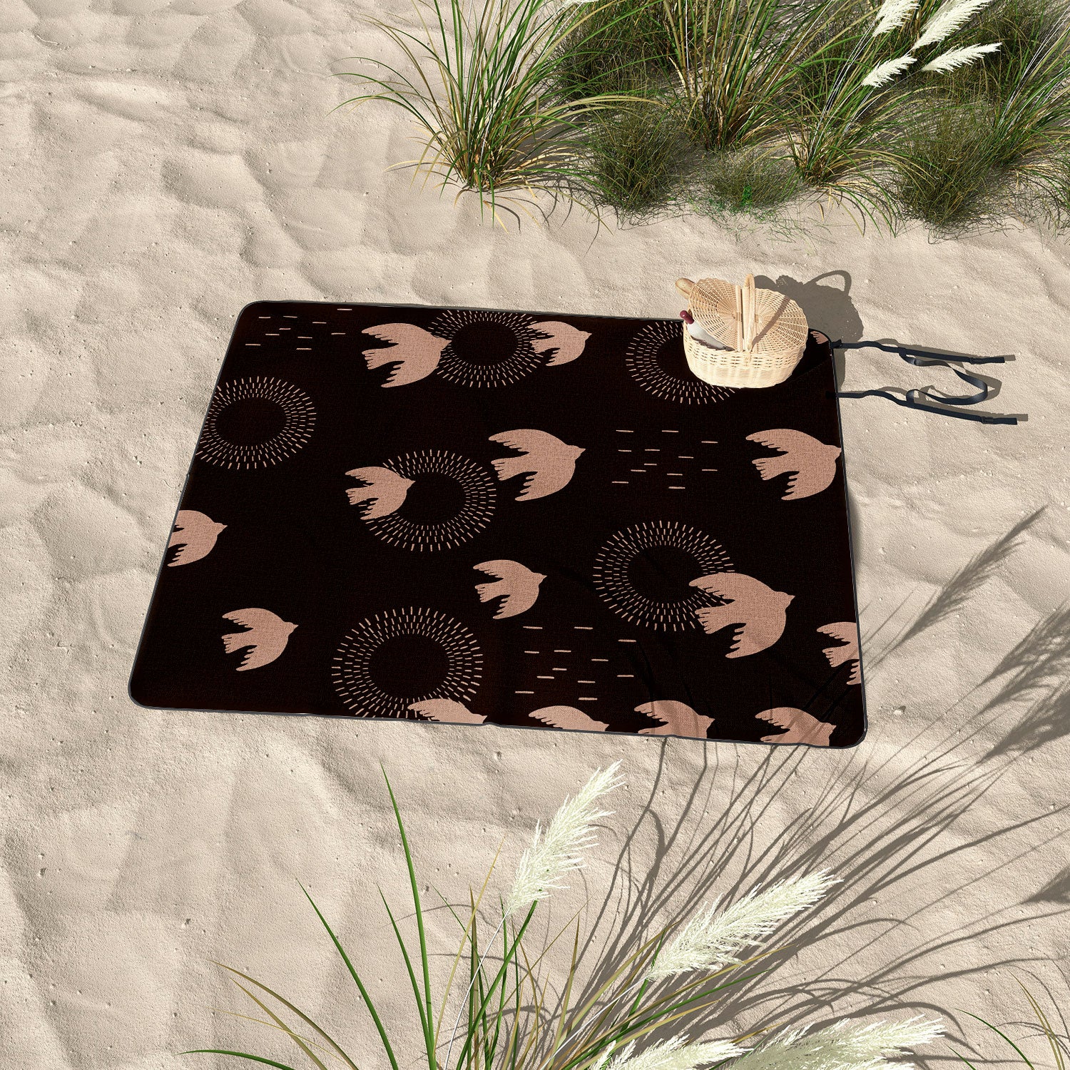 Viviana Gonzalez Espresso caramel Boho birds Picnic Blanket - Image 3