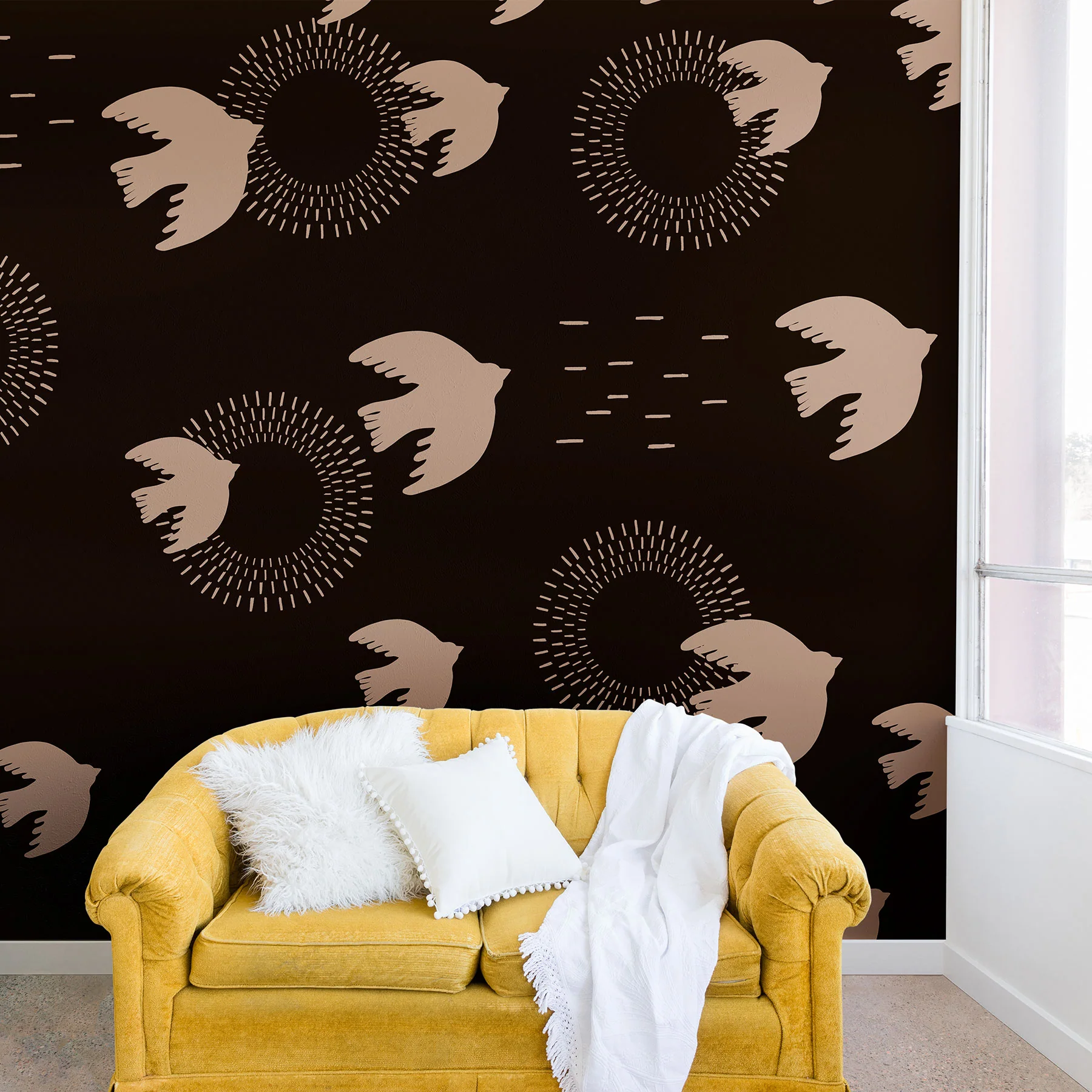 Viviana Gonzalez Espresso caramel Boho birds Wall Mural - Image 3